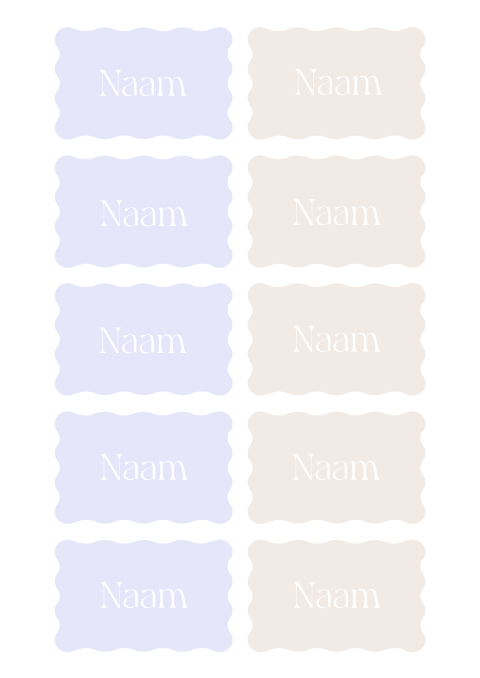Naamkaartjes bruiloft met golvende rand in pastel kleuren