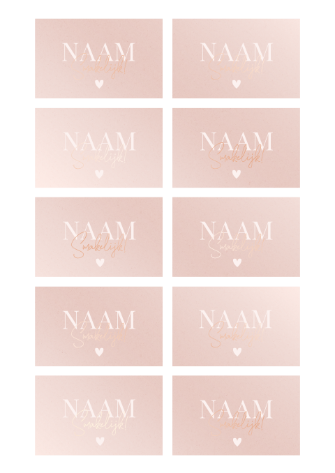 Naamkaartjes roséfolie 21 diner