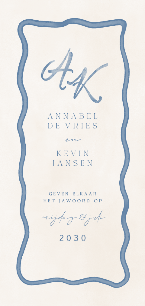 Trouwkaart stijlvol blauw met monogram