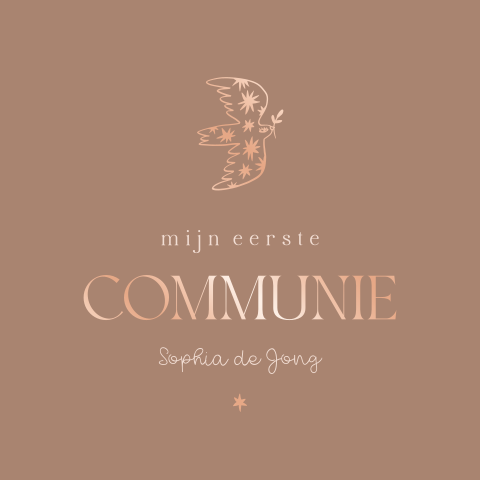 Uitnodiging Communie met roségoud en duif