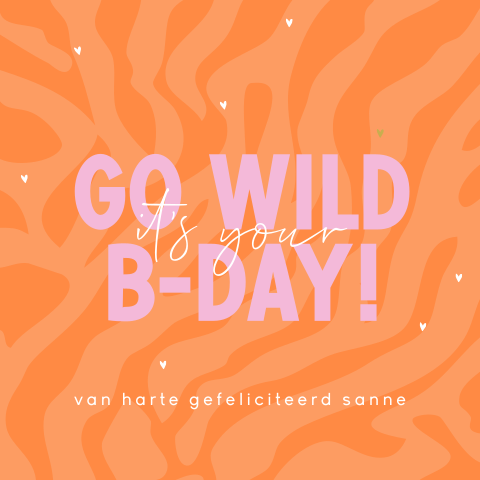 Verjaardagskaart oranje / roze color blocking met tijgerstrepen
