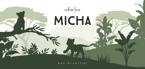 Stoer jungle geboortekaartje met twee welpjes