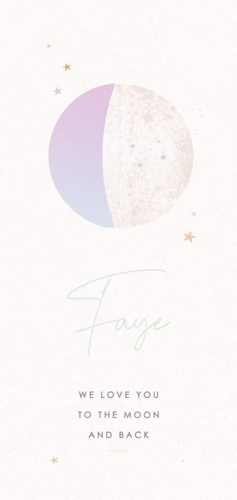 Geboortekaartje met maanstand en holografische foliedruk