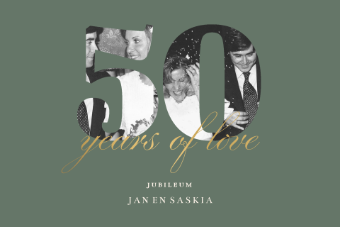 Jubileumkaart 50 jaar getrouwd in groen met fotomasker en mat goudfolie