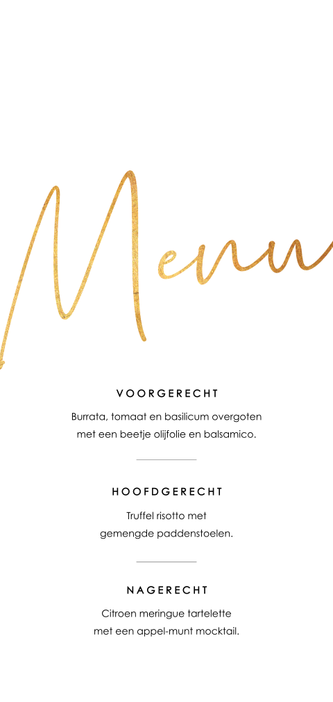 Menukaart met handlettering en optioneel naamkaartje