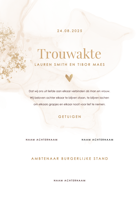 Chique trouwakte met watercolour en gouden details