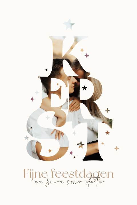 Kerst save the date met foto in originele vorm en sterretjes