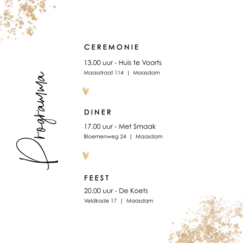 Dagprogrammakaartje met watercolour goud