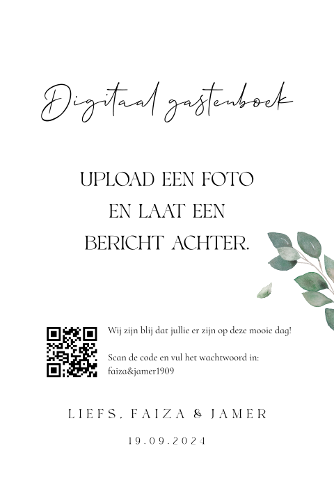 Digitaal gastenboek kaart bruiloft met takje