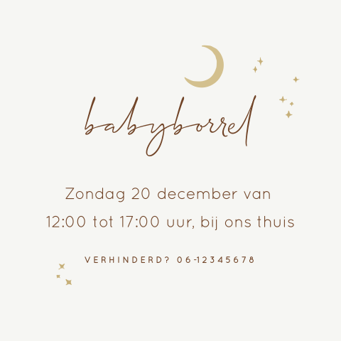 Kraamborrelkaartje met maan en sterren