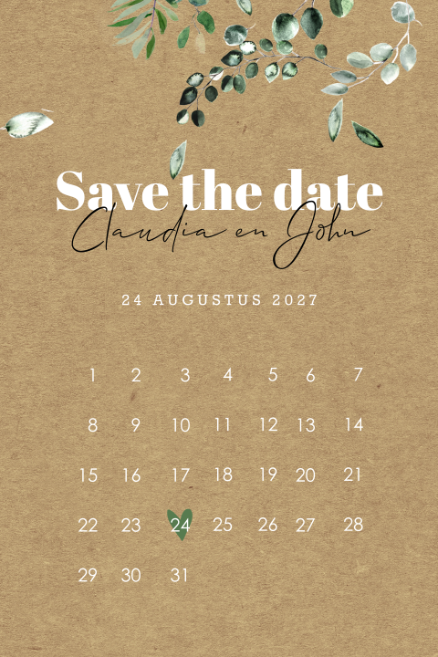 Save the Date bruiloft kraftlook botanisch