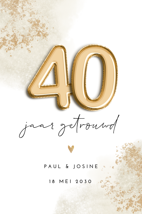 Jubileumkaart 40 jaar met gouden ballonnen