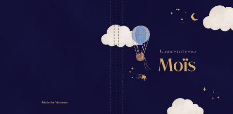 Kraambezoekboek in blauw met luchtballon en sterrenhemel