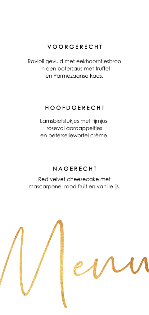 Clean menukaart met gouden details