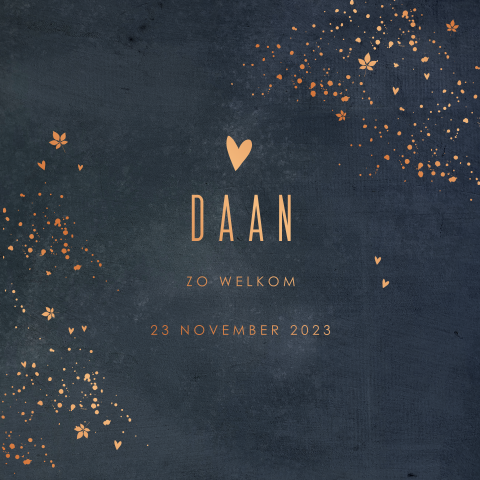 Geboortekaartje donkerblauw met koperfolie