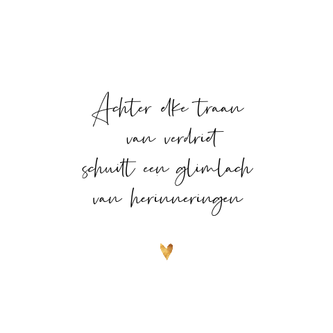 Clean condoleancekaart met tekstje en gouden hartje