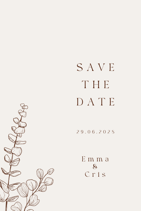 Save the date bruiloft minimalistisch met tekening van bloem