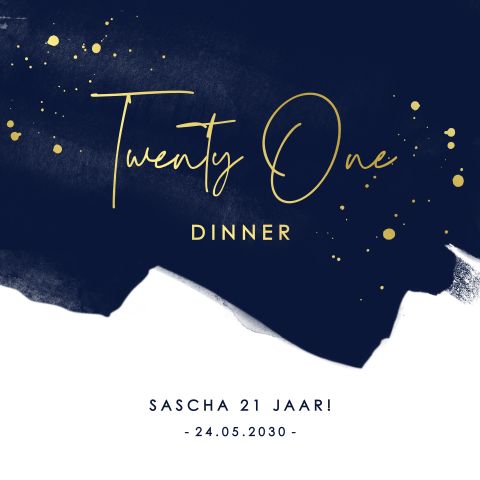 Hippe twenty one dinner uitnodiging met goudfolie