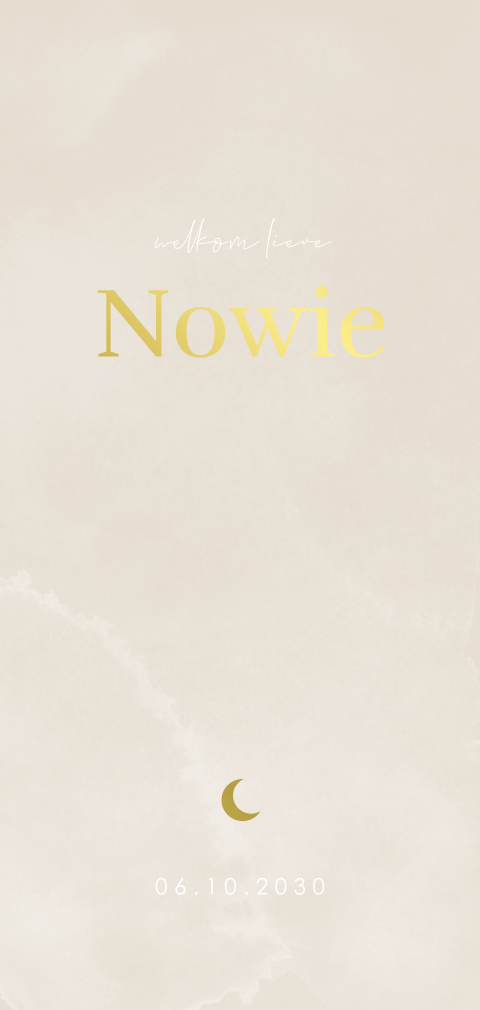 Geboortekaartje beige met maantje en goudfolie