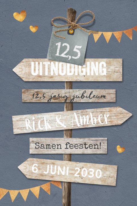 Stoere wegwijzer uitnodiging jubileum 12,5 jaar