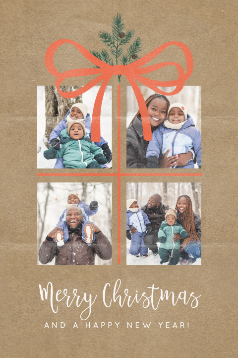 Kraftlook kerstkaart met foto's en grote strik