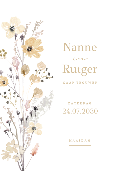 Klassieke trouwkaart voor de lente met bloemen en ronde hoeken