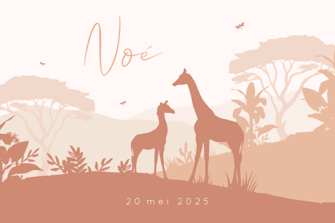 Lief jungle geboortekaartje met giraffen