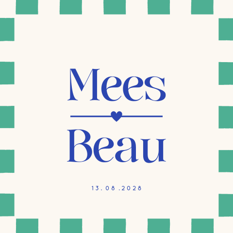 Geboortekaartje tweeling color blocking groen met blauw