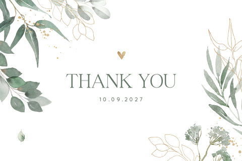 Bedankkaart voor bruiloft botanisch met goud