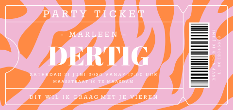Kleurrijke uitnodiging 30 jaar in ticketvorm