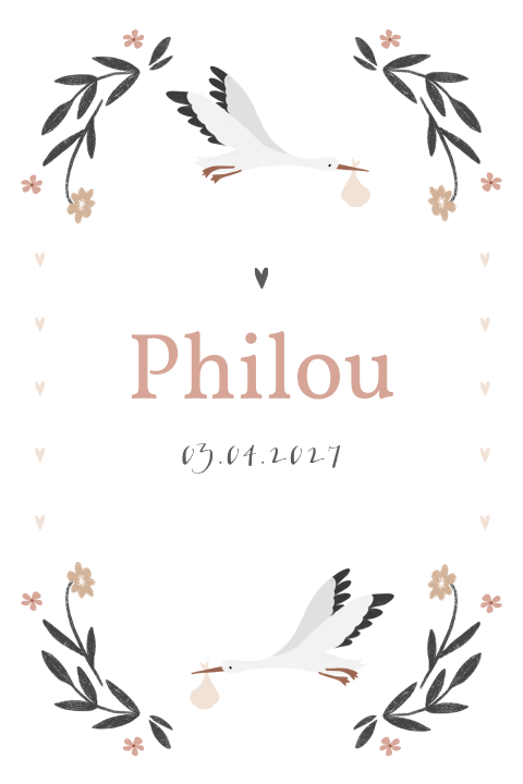 Klassiek geboortekaartje met ooievaar en ronde hoeken