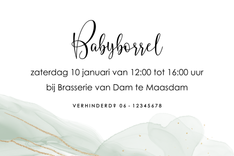 Kraamborrelkaartje met watercolour en gouden details