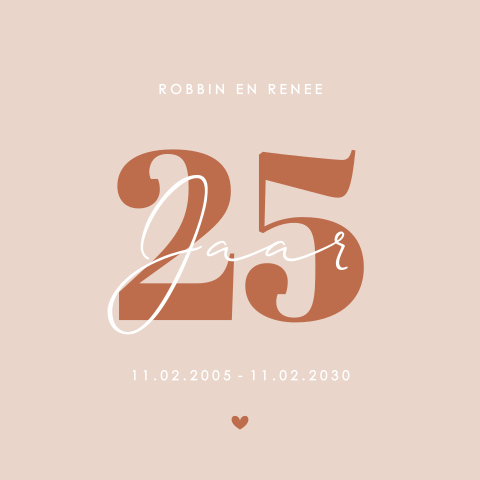 Hippe jubileumkaart 25 jaar in roze pastel met stoere typografie