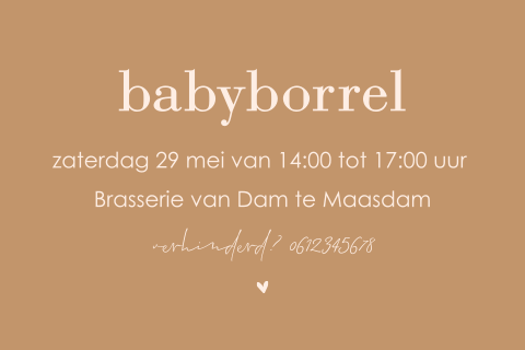 Kraamborrelkaartje in bruine en neutrale kleuren