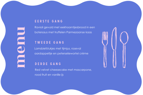 Menukaart bruiloft originele vorm colourblocking