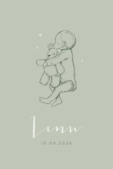 Stijlvol geboortekaartje voor een jongen met illustratie van baby