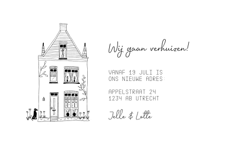 Verhuiskaartje illustratie huis zwart-wit