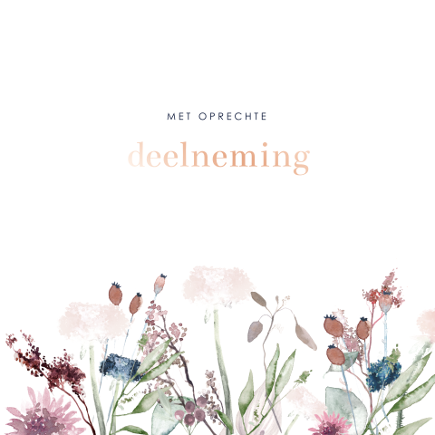 Wenskaart met aquarel bloemen en roségoudfolie