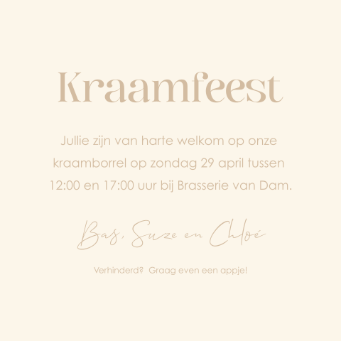 Kraamborrelkaartje neutraal in beige tinten