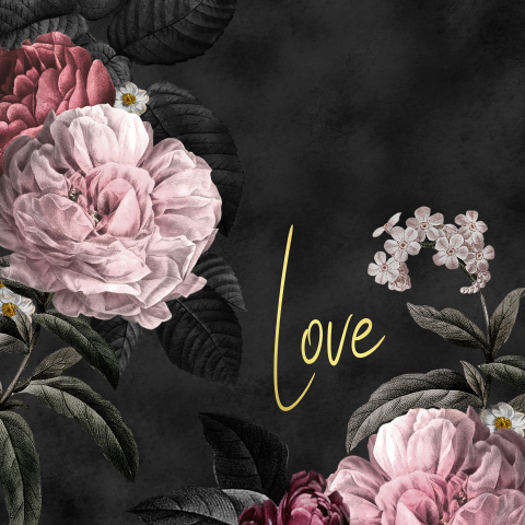 Bloemen wenskaart love met goudfolie