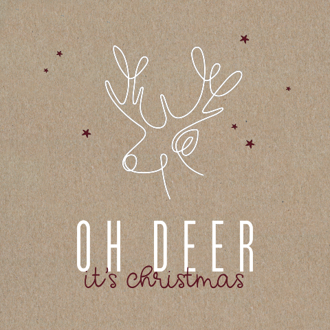 Hippe kerstkaart met lijntekening van rendier op kraft