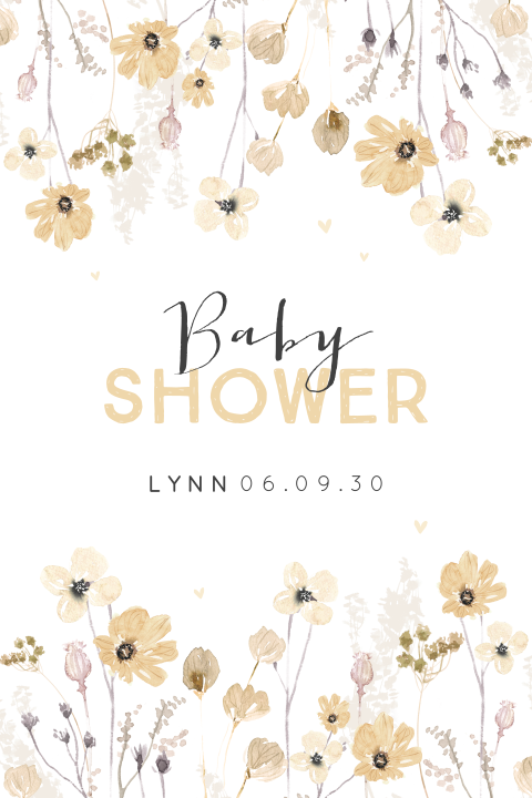 Uitnodiging babyshower met lente bloemen