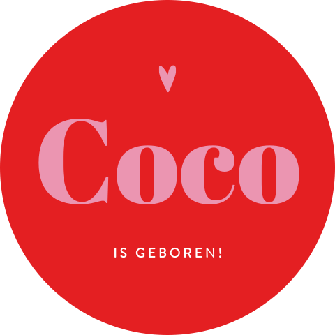 Geboorte raamsticker rood colorblocking met hartje