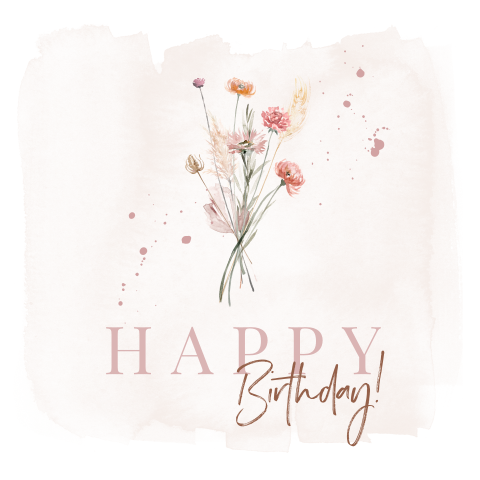 Felicitatiekaart verjaardag met droogbloemen en watercolour