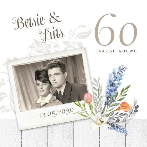 Jubileumkaart zestig jaar huwelijk met bloemen
