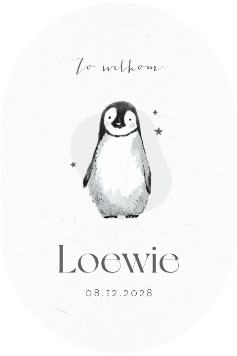 Geboortekaartje winter in ovale vorm met penguin