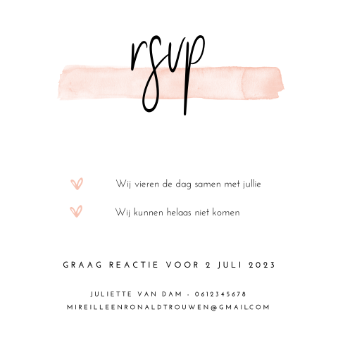 RSVP kaart huwelijk Romantic Blush