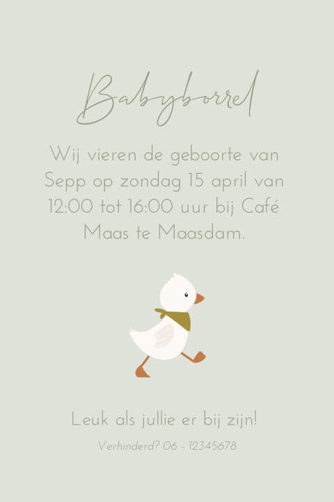 Kraamborrelkaartje met schattig eendje