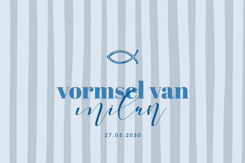 Blauw gestreepte uitnodiging vormsel