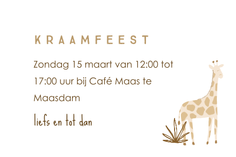 Kraamborrelkaartje met giraf uit de dieren parade